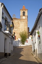 Historic church in village of Castano de Robledo, Sierra de Aracena, Huelva province, Spain, Europe