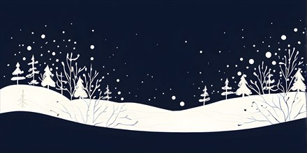 Abstract illustration of a white Christmas card with delicate hand-drawn illustrations, empty space