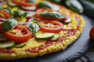 Healthy low carb cauliflower crust pizza with vegetables and cheese. Generative Ai, AI generated