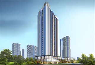 Three dimensional rendering of Modern high-rise building, AI generated