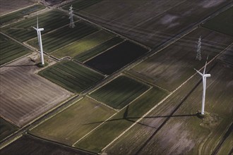 Aerial view of wind turbines, taken near Wischhafen, 25/03/2024