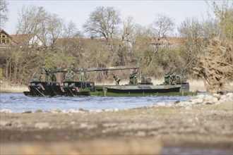 Amphibious vehicles of the type Amphibie M3 of the Bundeswehr taken during the military exercise