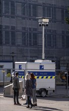 Police video surveillance at the Porschekanzel, in front of the Marktkirche in the city centre of