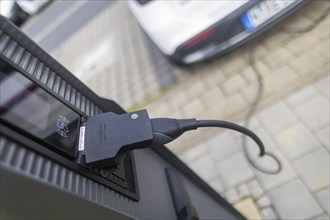 Electric cars at charging stations, Dresden, Saxony, Germany, Europe