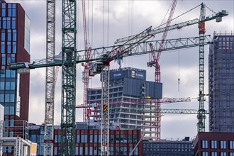 Construction sites in the east of Hafencity Hamburg, office building, new district on the Elbe, on