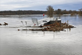 Passenger shipping jetty near Dessau-Roßlau during the Elbe flood in winter 2023, Middle Elbe