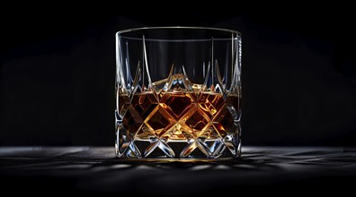 A glass of liquor whiskey or scotch. Close-up of expensive classy whiskey drink, AI generated