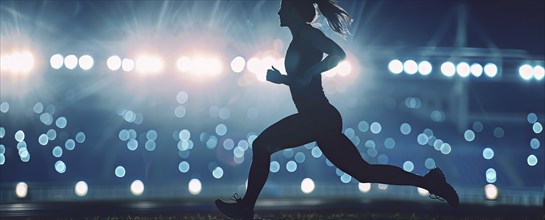 Determined young runner during a strenuous exercise running on a stadium on runner track, AI