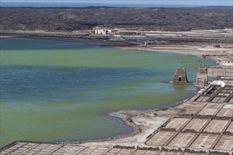 Sea salt extraction, Janubio salt works, Salinas de Janubio, Lanzarote, Canary Islands, Spain,