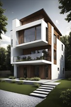 Three dimensional render of a modern ecological real estate residential house, AI gnerated, AI