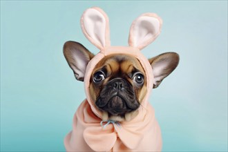 French Bulldog with easter bunny ears. KI generiert, generiert AI generated