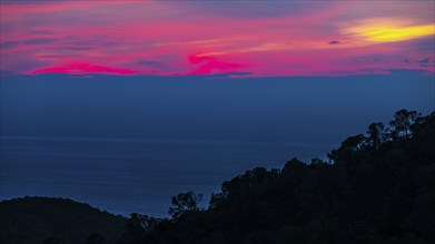 Sunset in the bay of Sant Antoni, Ibiza, Balearic Islands, Mediterranean Sea, Spain, Europe