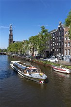 Westerkerk, church tower, historic centre of Amsterdam, canal belt, Prinsengracht, canal cruise,