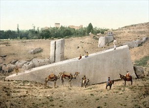 Temple of the Sun, centre stone, Baalbek, Holy Land, Lebanon, c. 1890, Historic, digitally restored