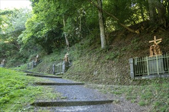 Orcival in Auvergne Volcanoes Regional Natural Park, Statues of Christ's Way of the Cross. Puy de