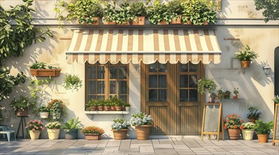 Typical European vintage authentic shop facade in historic center, AI generated