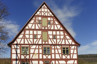 Mauritiushaus, old rectory, half-timbered house, sundial, architecture, windows, Langenenslingen,