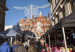 Crowds of people Christmas shopping in town centre of Ipswich, Suffolk, England, UK