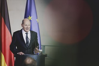 Olaf Scholz (SPD), Federal Chancellor, speaks to the media after a joint meeting with Ferdinand