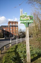 Village sign and Dedham Mill, Essex, England, United Kingdom, Europe