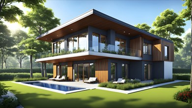 Three dimensional render of a modern ecological real estate residential house, AI gnerated, AI