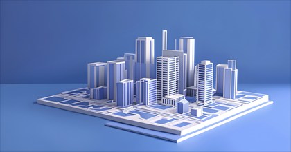 Three dimensional render of a model of a city, AI generated