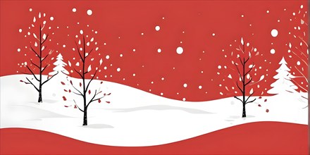 Abstract illustration of a white Christmas card with delicate hand-drawn illustrations, empty space