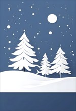 Abstract illustration of a white Christmas card with delicate hand-drawn illustrations, empty space