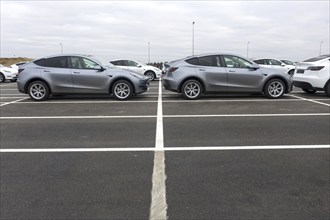 Tesla Y models produced in the Tesla Giga Factory, Grünheide, 28.01.2023