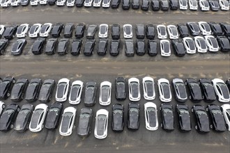 Aerial view of Tesla Y models produced in the Tesla Giga Factory, Grünheide, 28 01 2023