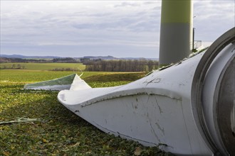 Storm damage, broken wind turbine, Colmitz, Saxony, Germany, Europe