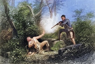 The Wyoming Fratricide, USA, c. 1750, Historical, digitally restored reproduction from a 19th