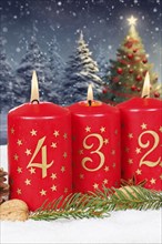 Fourth 4th Advent with candle Christmas Christmas tree Christmas card for Christmas time with copy