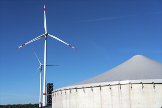 Wind farm near Bad Wünneberg, biogas plant, Ostwestfalen Lippe, North Rhine-Westphalia, Germany,