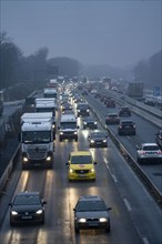 Heavy traffic on the A2 motorway at the Bottrop-Süd service area, Bottrop, North Rhine-Westphalia,