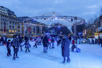 Ice rink Kö on Ice, at the northern end of Königsallee, Christmas market, t in Düsseldorf, North