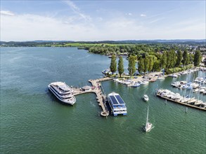 The yacht harbour, marina, harbour of Unteruhdlingen, Uhldingen-Mühlhofen with the passenger ship