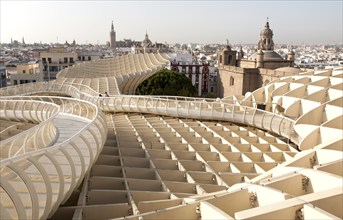 Metropol Parasol wooden structure in Plaza La Encarnación, Seville, Spain, architect Jürgen