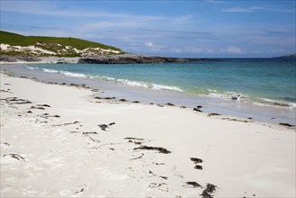 Sandy beach at Bagh a Deas, South Bay, Vatersay island, Barra, Outer Hebrides, Scotland, UK