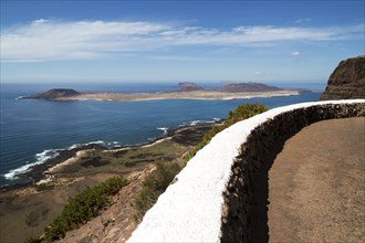 La Graciosa island and El Rio channel, Chinjo archipelago natural park, Lanzarote, Canary Islands,