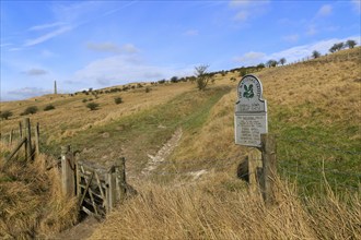 Cherhill Down Oldbury castle, National Trust sign, North Wessex Downs, Wiltshire, England, UK