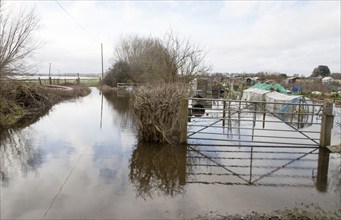 Flooding on the Somerset Levels, England in February 2014 River Yeo at Huish Episcopi