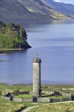 The Glenfinnan Monument on the shores of Loch Shiel, erected in 1815 to mark the place where Prince