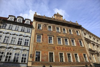 The façade of the former Rott metal goods shop on the Small Square in the Old Town, Prague, Czech