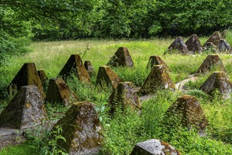 Remains of the Westwall across the Grölisbach, near Roetgen, 100 metre long anti-tank barrier