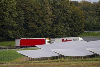 Solar park, photovoltaic system along the A44 motorway, near the Lichtenau junction, North