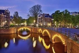 Prinsengracht canal in the evening light after sunset, Amsterdam, North Holland, Netherlands