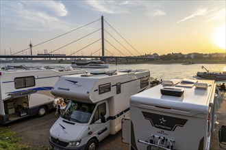 Motorhome parking space on the banks of the Rhine, Düsseldorf am Rhein, motorhome parking space on