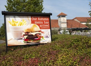 Beefeater restaurant advertising display, Lydiard Fields business park, Swindon, England, UK