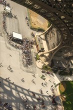 Top view of visitors standing in a queue under the Eiffel Tower, visitors, crowd, architecture of